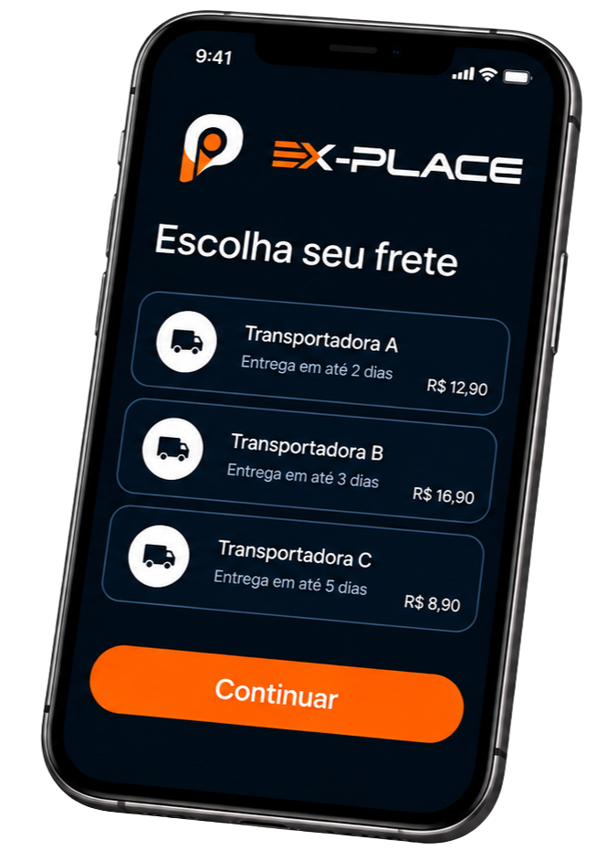 App Ex-Place na tela de seleção de frete para envio pelo condomínio